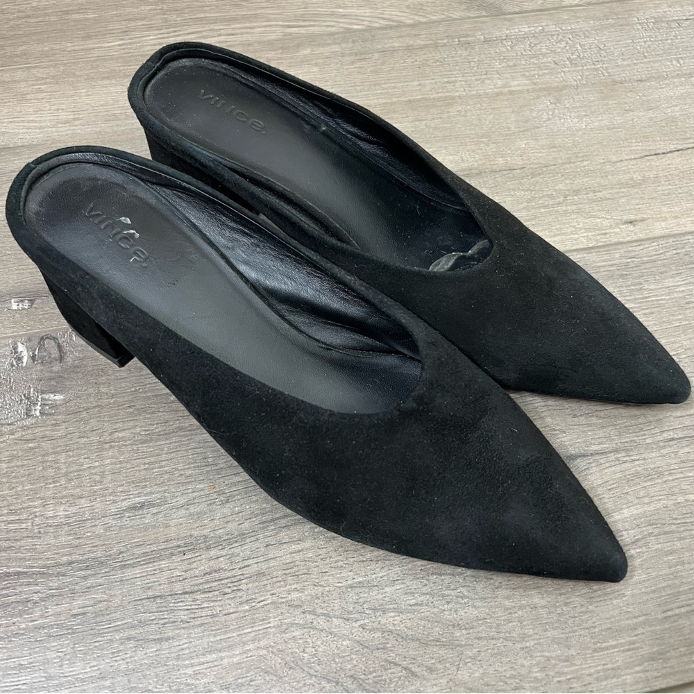 Vince. Suede Mules Ralston Black Leather Sz 9